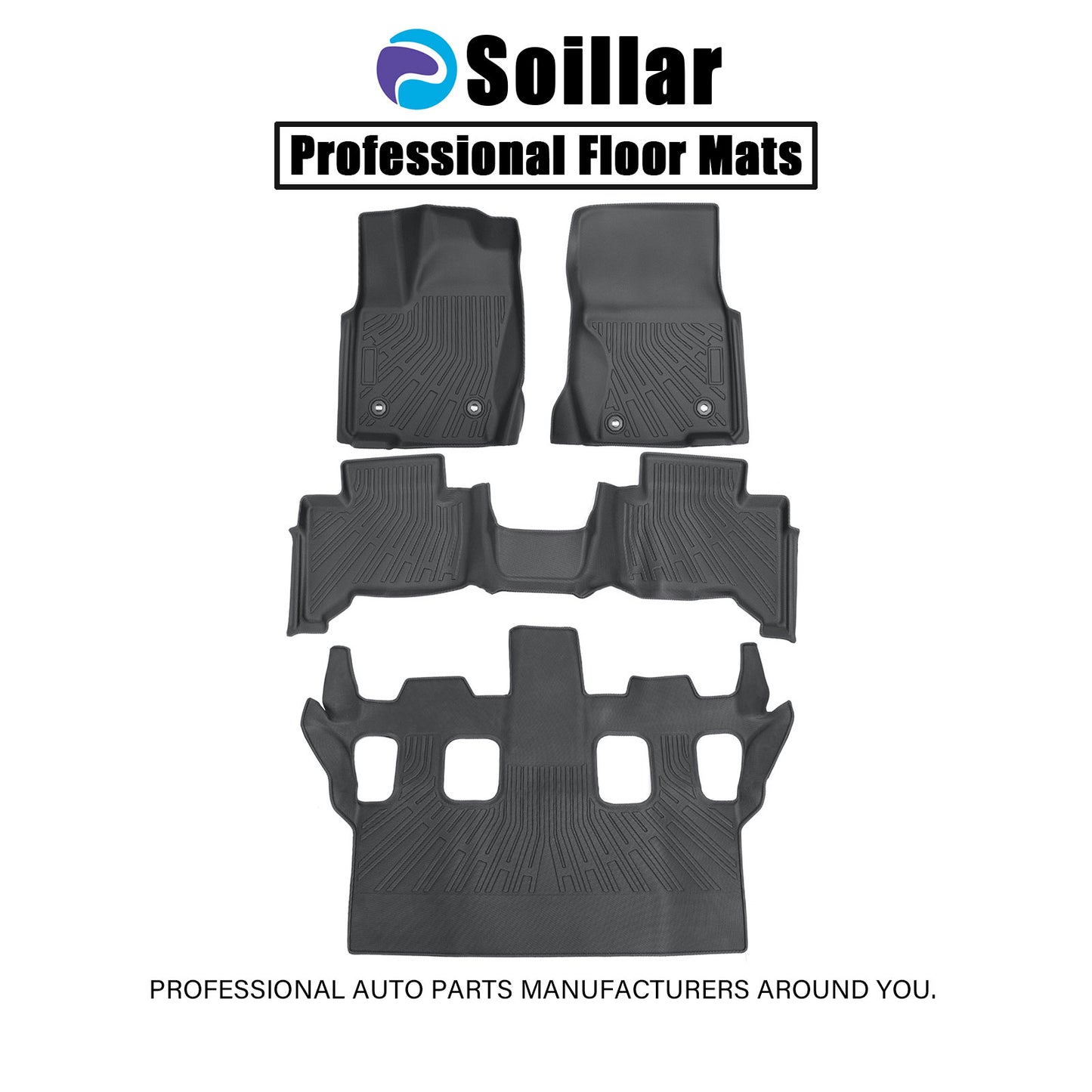 TPE Floor Mats Set All Weather For 2024-2025 Lexus GX550 3Rows Floor Liners 4Pcs