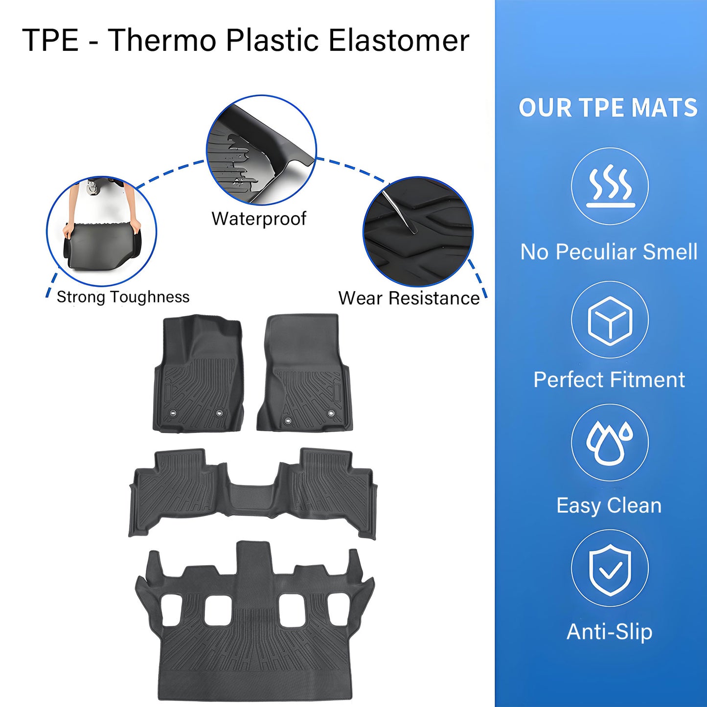 TPE Floor Mats Set All Weather For 2024-2025 Lexus GX550 3Rows Floor Liners 4Pcs