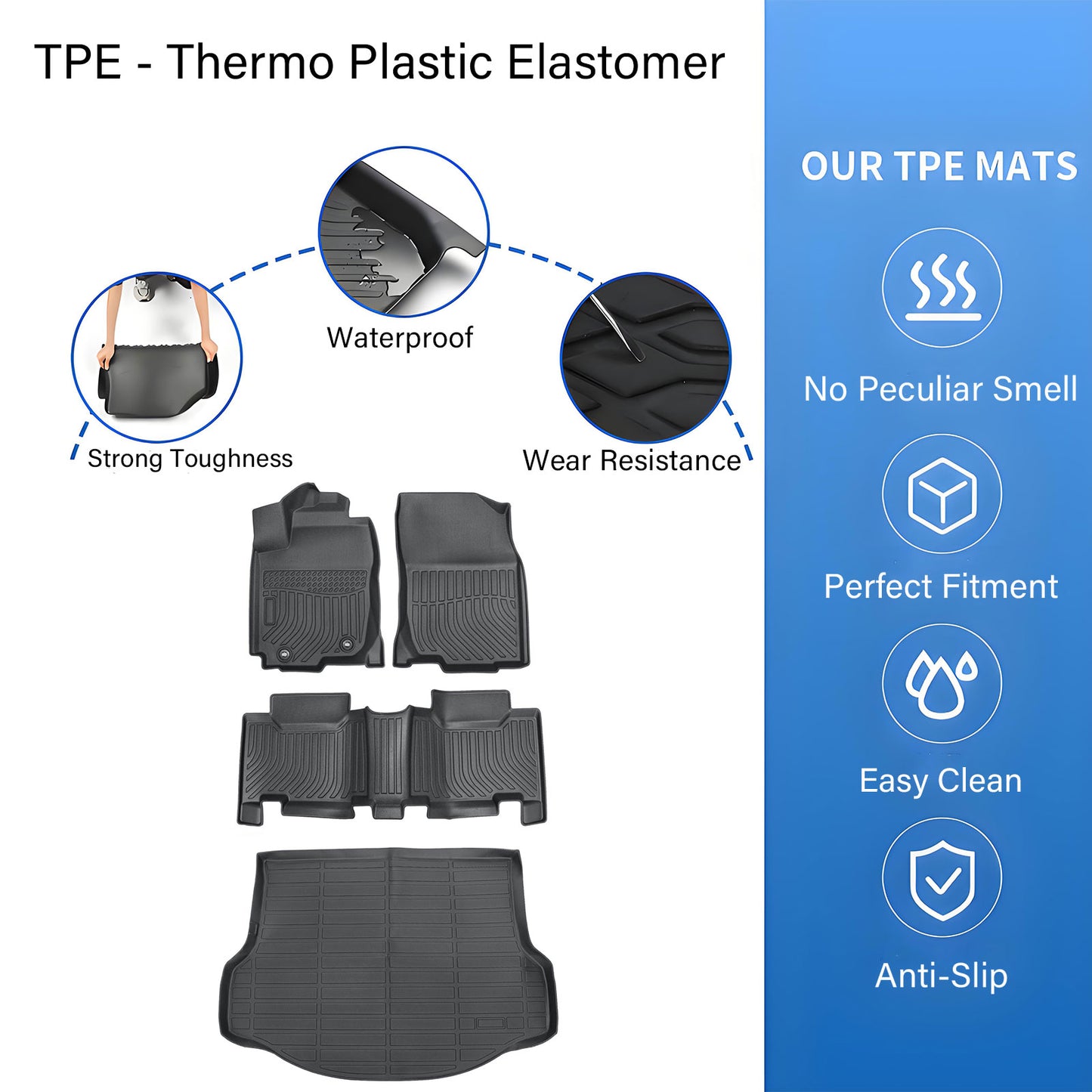 For 2013 2014 2015 2016 Toyota RAV4 TPE Floor Mats & Trunk Cargo Liners Black