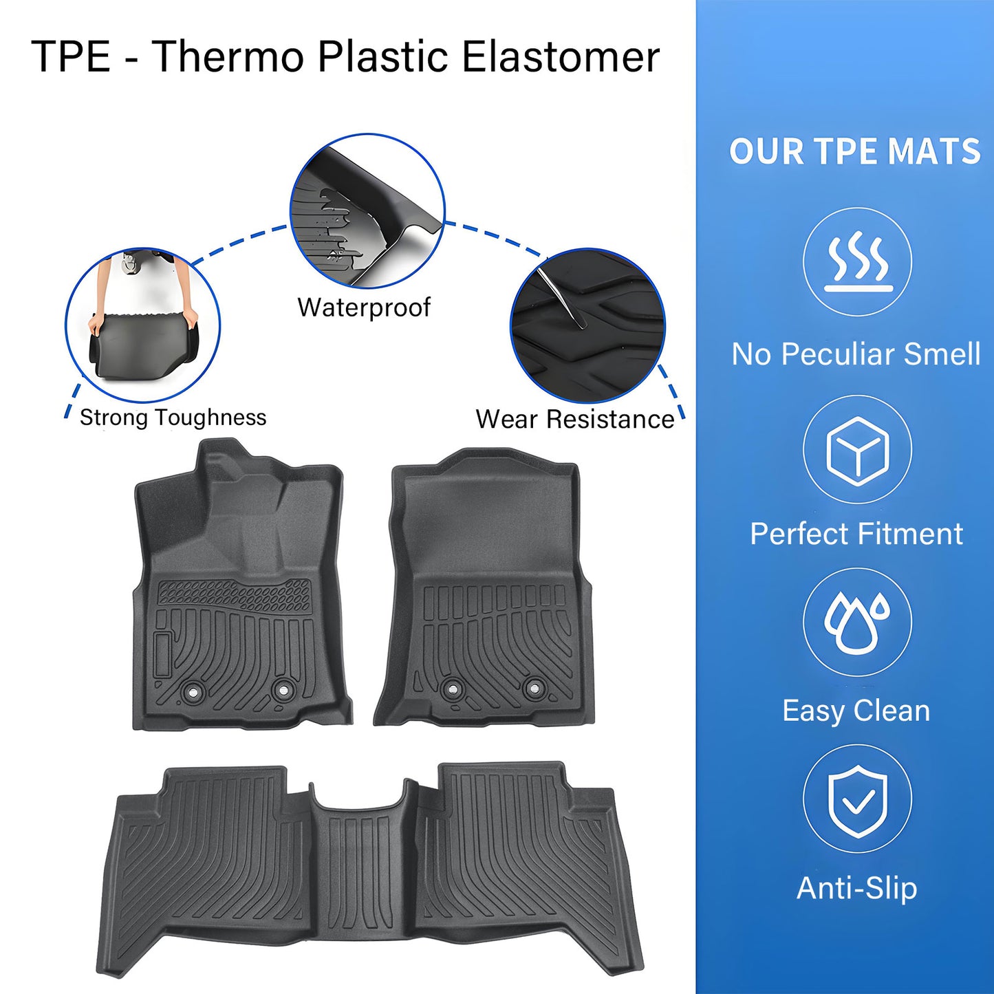 Floor Mats Liner For 2016-2023 Toyota Tacoma Double Cab Automatic 4-Door TPE 3x