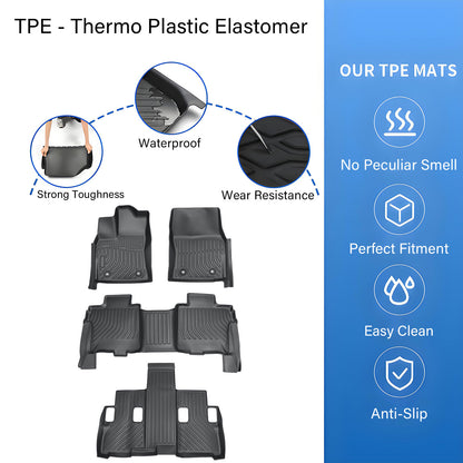 TPE Floor Mats Liner Waterproof For 2023 2024 2025 Toyota Sequoia 7&8 Passenger