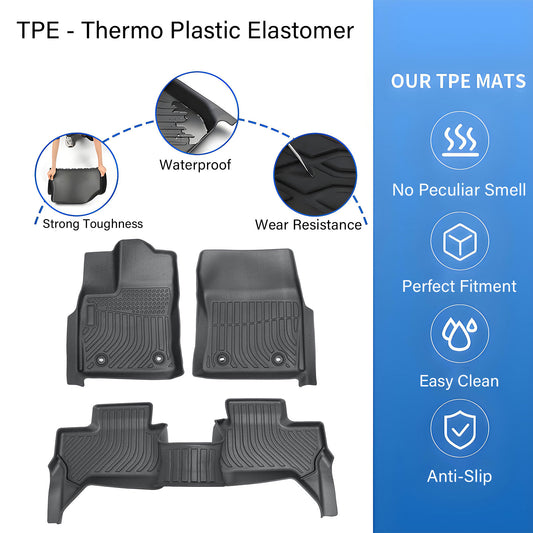 Floor Mats Liner For 2022-2025 Toyota Tundra Double Cab Front-Rear All Weather