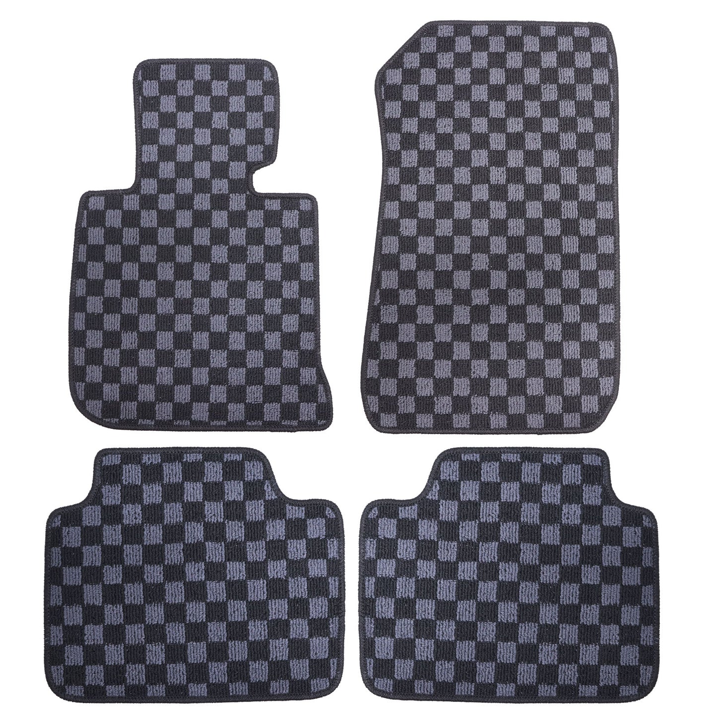 4Pcs For BMW F30 3 Series Sedan 2011-2019 Checkered Flag Carpet Floor Mats Black