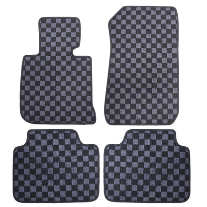 4Pcs For BMW F30 3 Series Sedan 2011-2019 Checkered Flag Carpet Floor Mats Black