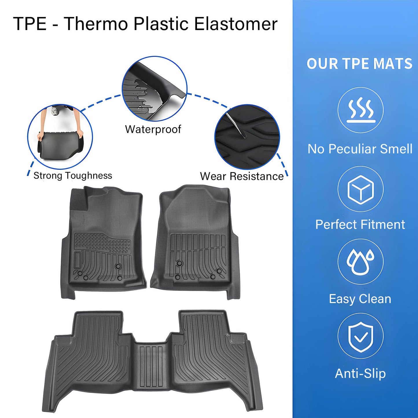 Floor Mats Liner For 2005-2015 Toyota Tacoma Double Cab Front-Rear Weather TPE
