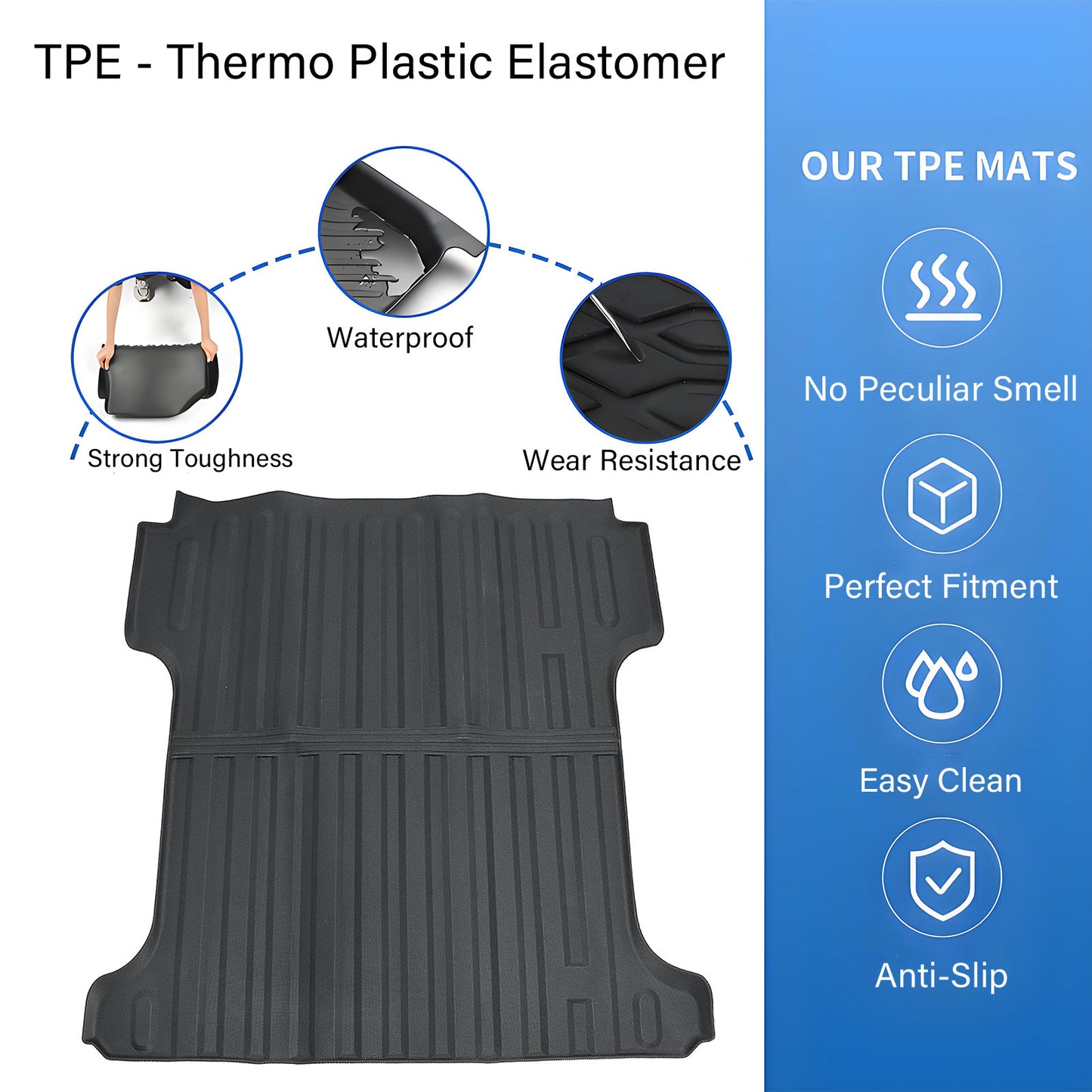 TPE Trunk Cargo Liner Floor Bed Mat 5.7Ft Black For 2019-2026 Ram 1500/1500 RHO