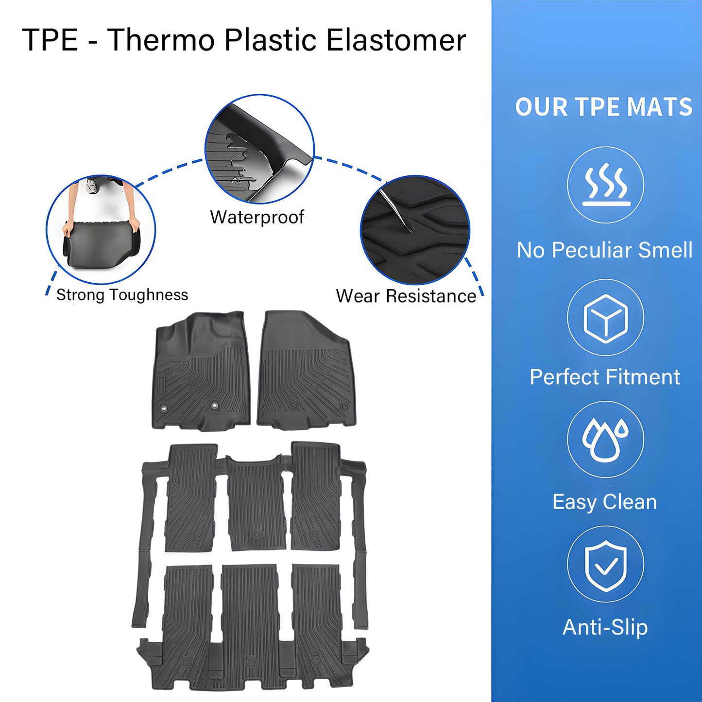 1st+2nd+3rd Floor Mats Liners Fits 2013-2020 Toyota Sienna 7 Seats TPE Weather