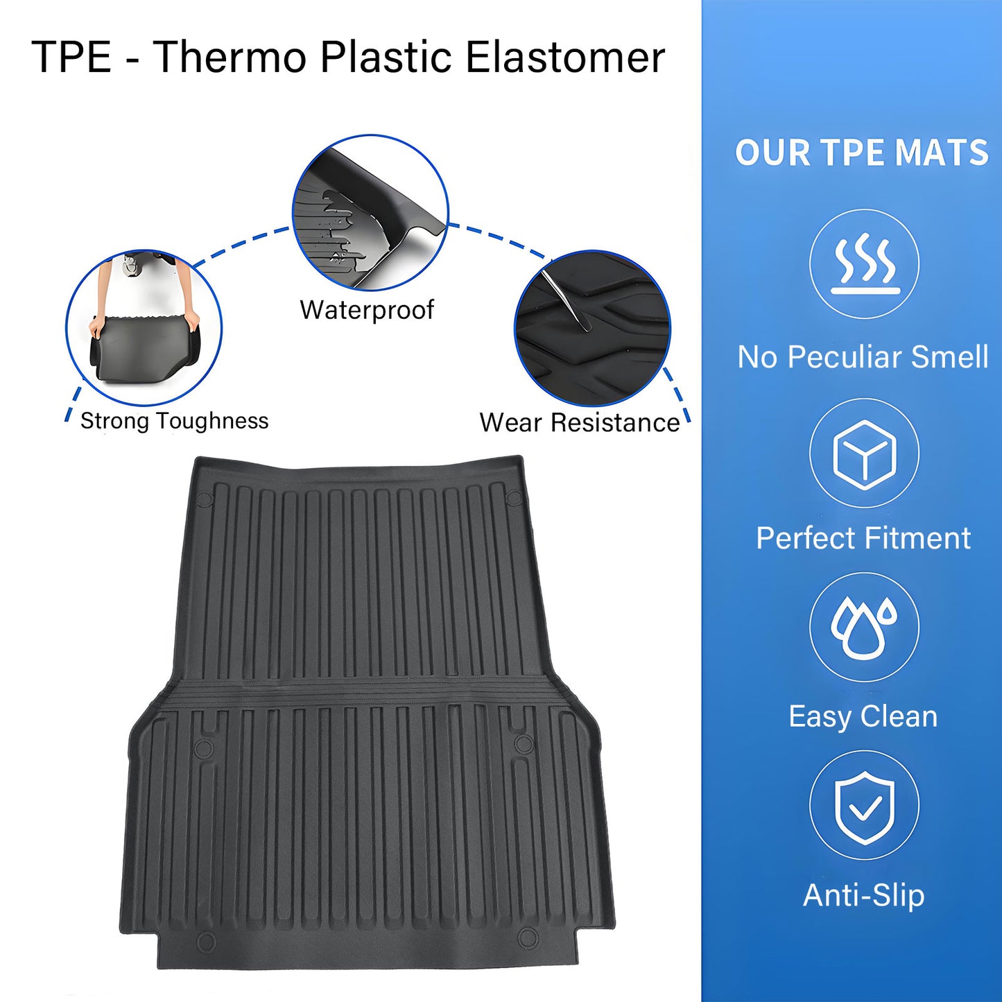 TPE 5Ft Trunk Bed Mat Liner Waterproof For 2005-2023 Toyota Tacoma Double Cab