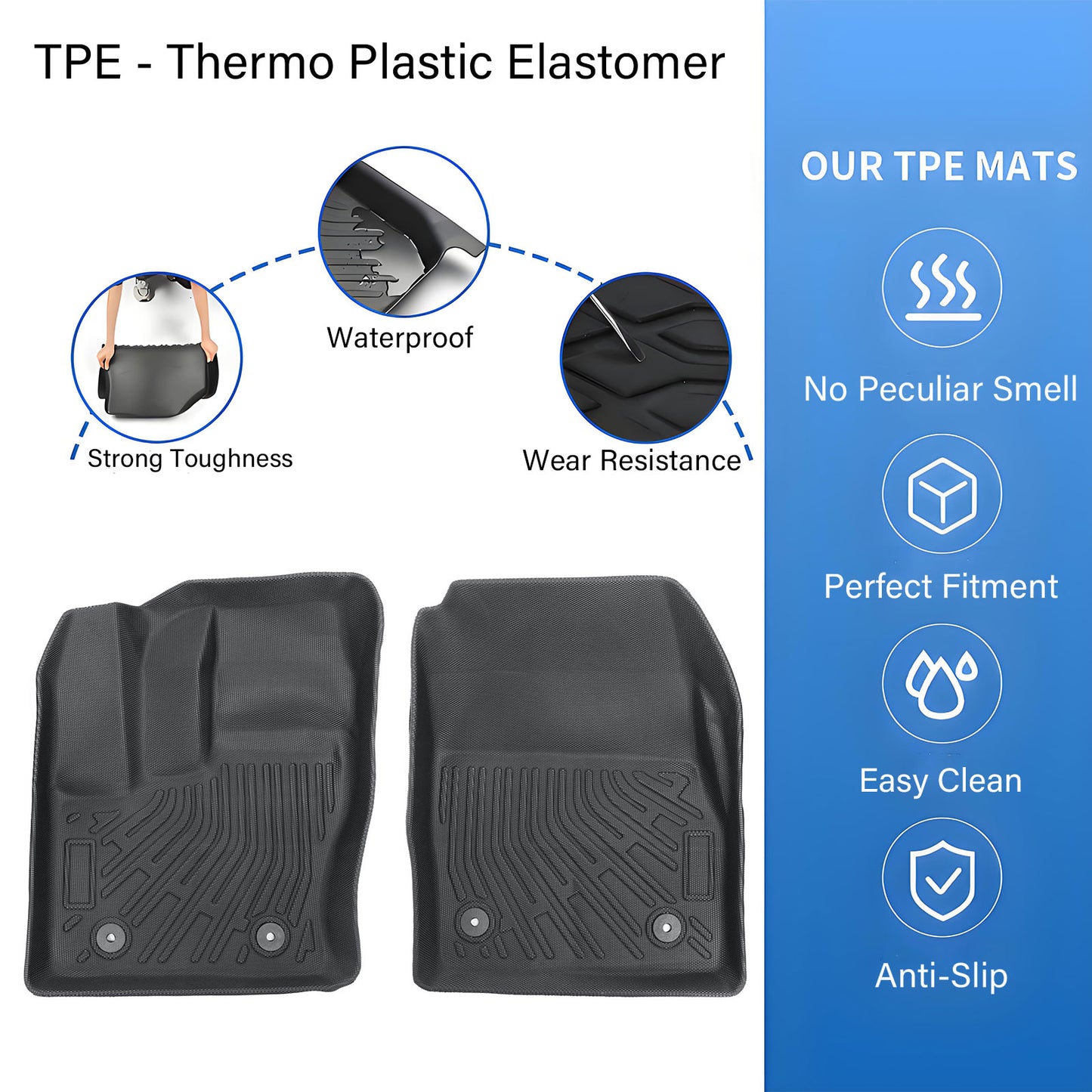1stRow Floor Mats Liner TPE For 2014-2021 Ford Transit Connect All-Weather 2Pcs