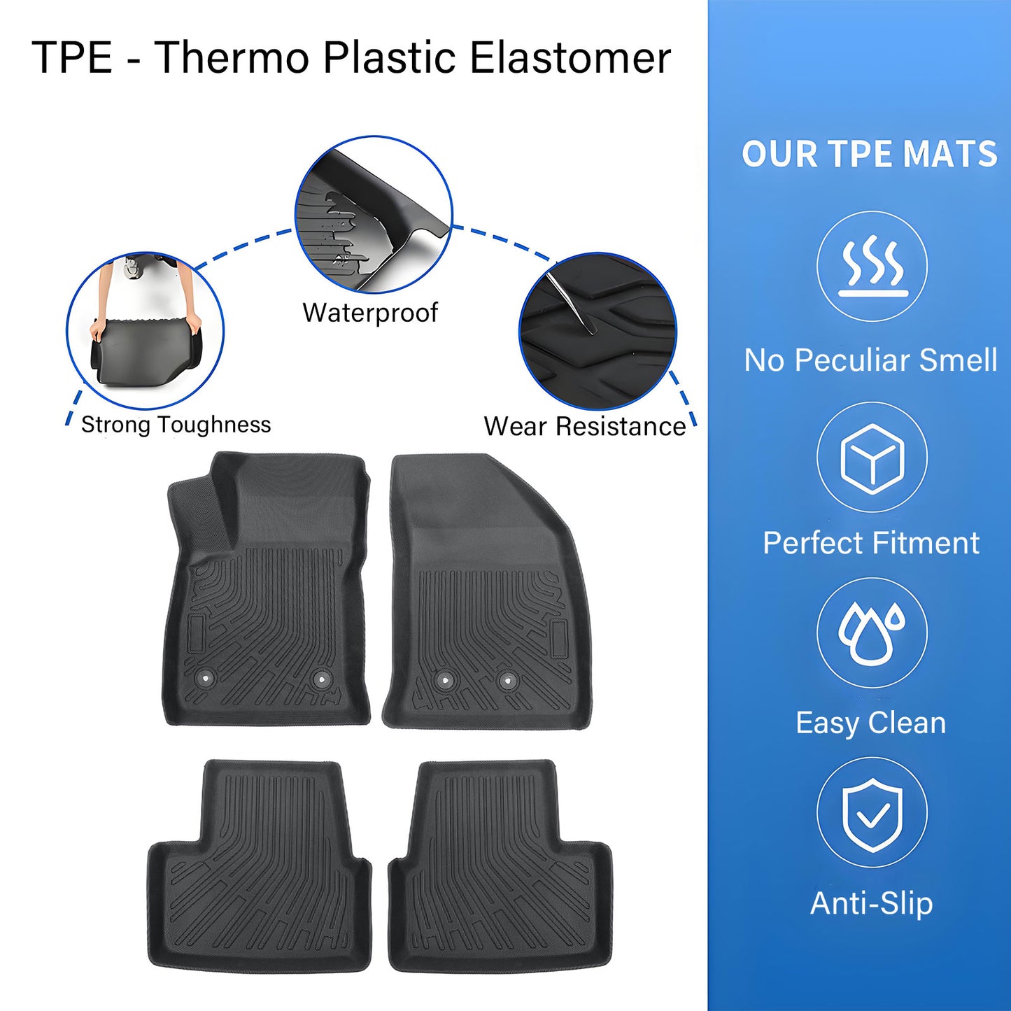 TPE All-Weather Front & Rear Floor Mats Liners Set For 2016-2019 Chevrolet Volt