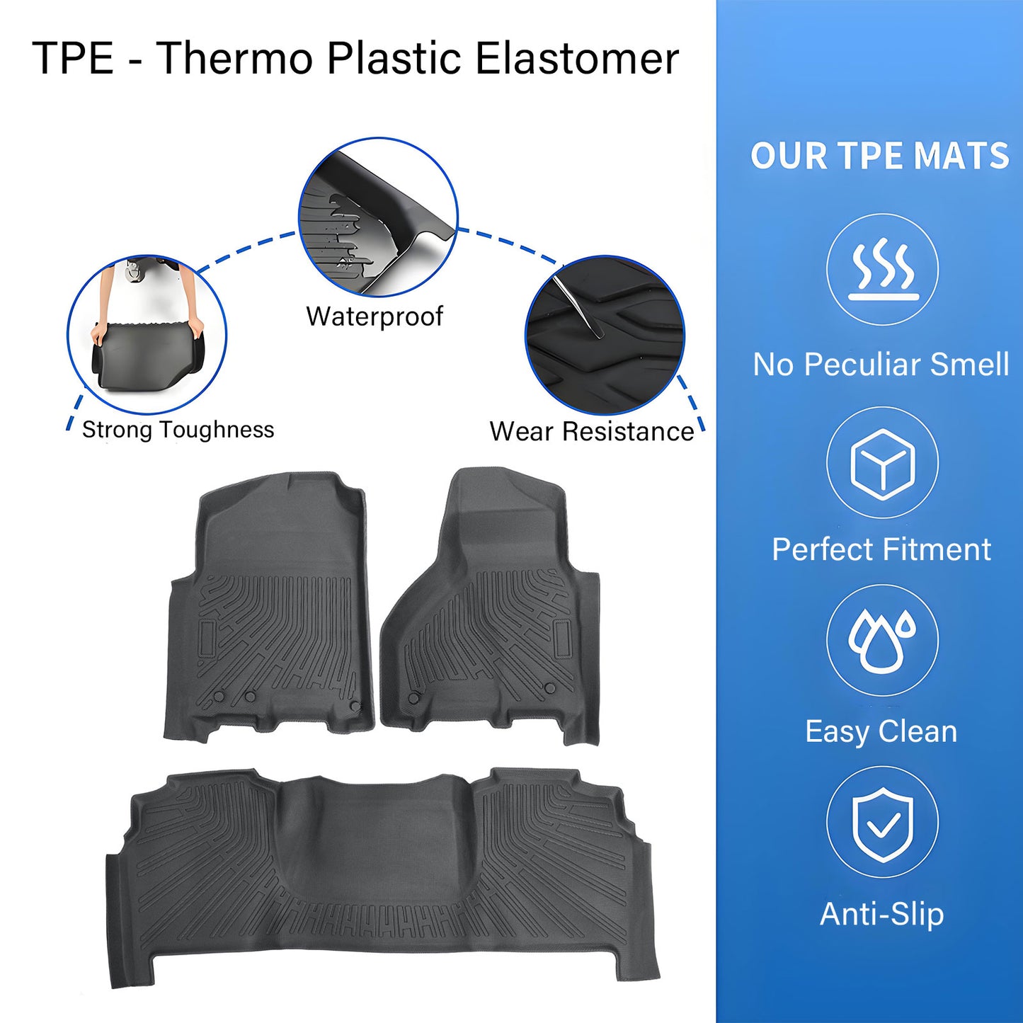 3D TPE Floor Mats Liners Front & Rear Set For 2012-2018 Ram 2500 3500 Mega Cab