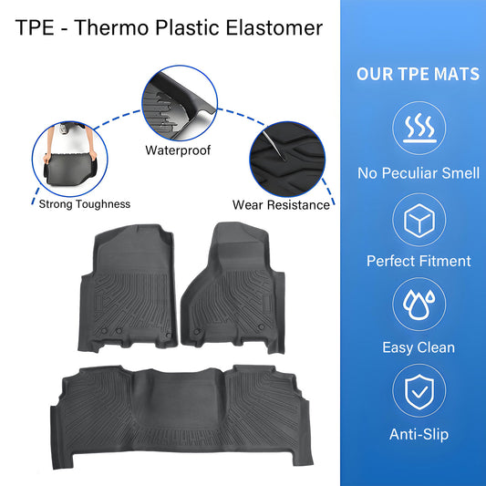 3D TPE Floor Mats Liners Front & Rear Set For 2012-2018 Ram 2500 3500 Mega Cab