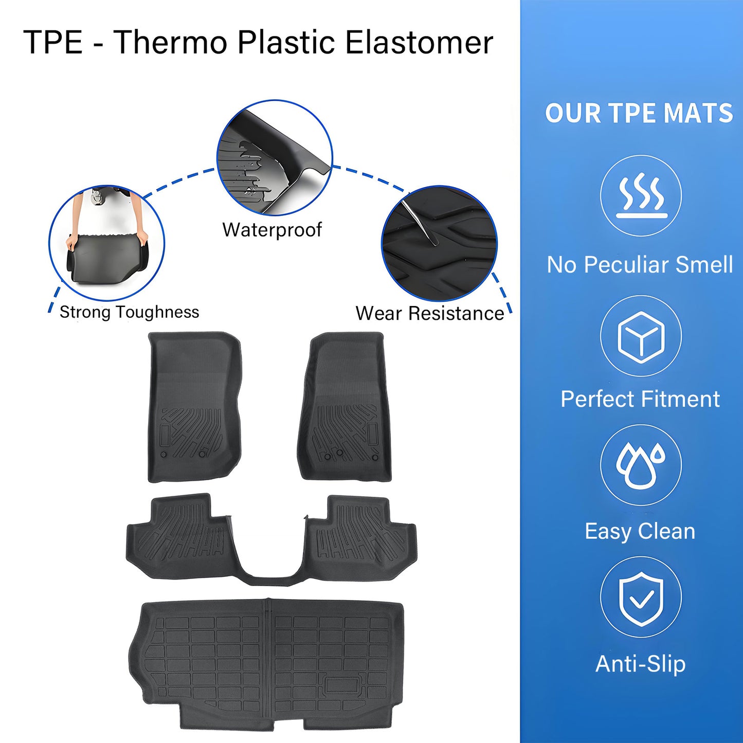 TPE Floor Mats & Trunk Cargo Liner For 2014-2018 Jeep Wrangler JK 2-Door Black