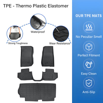TPE Floor Mats & Trunk Cargo Liner For 2014-2018 Jeep Wrangler JK 2-Door Black