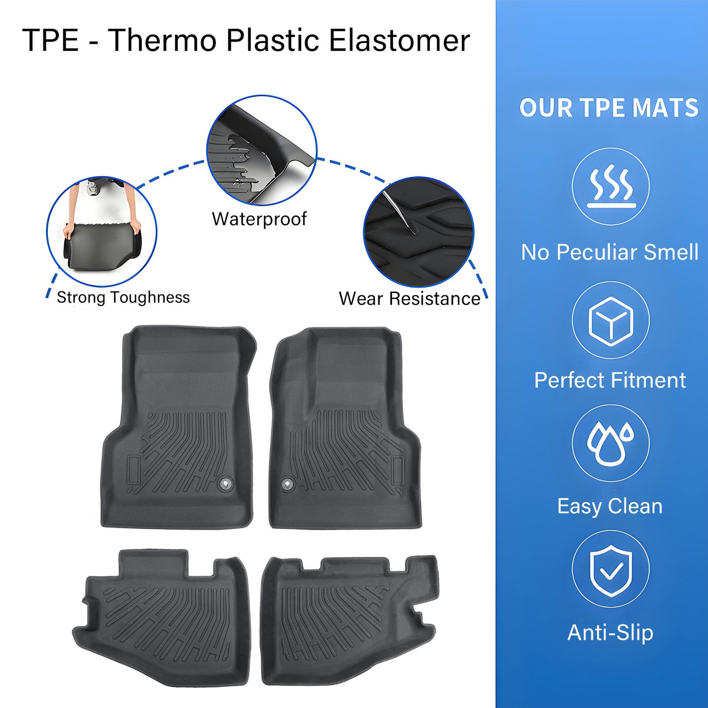 TPE Front & Rear Floor Mats Liners Set 4Pcs For 1997-2006 Jeep Wrangler 2-Door
