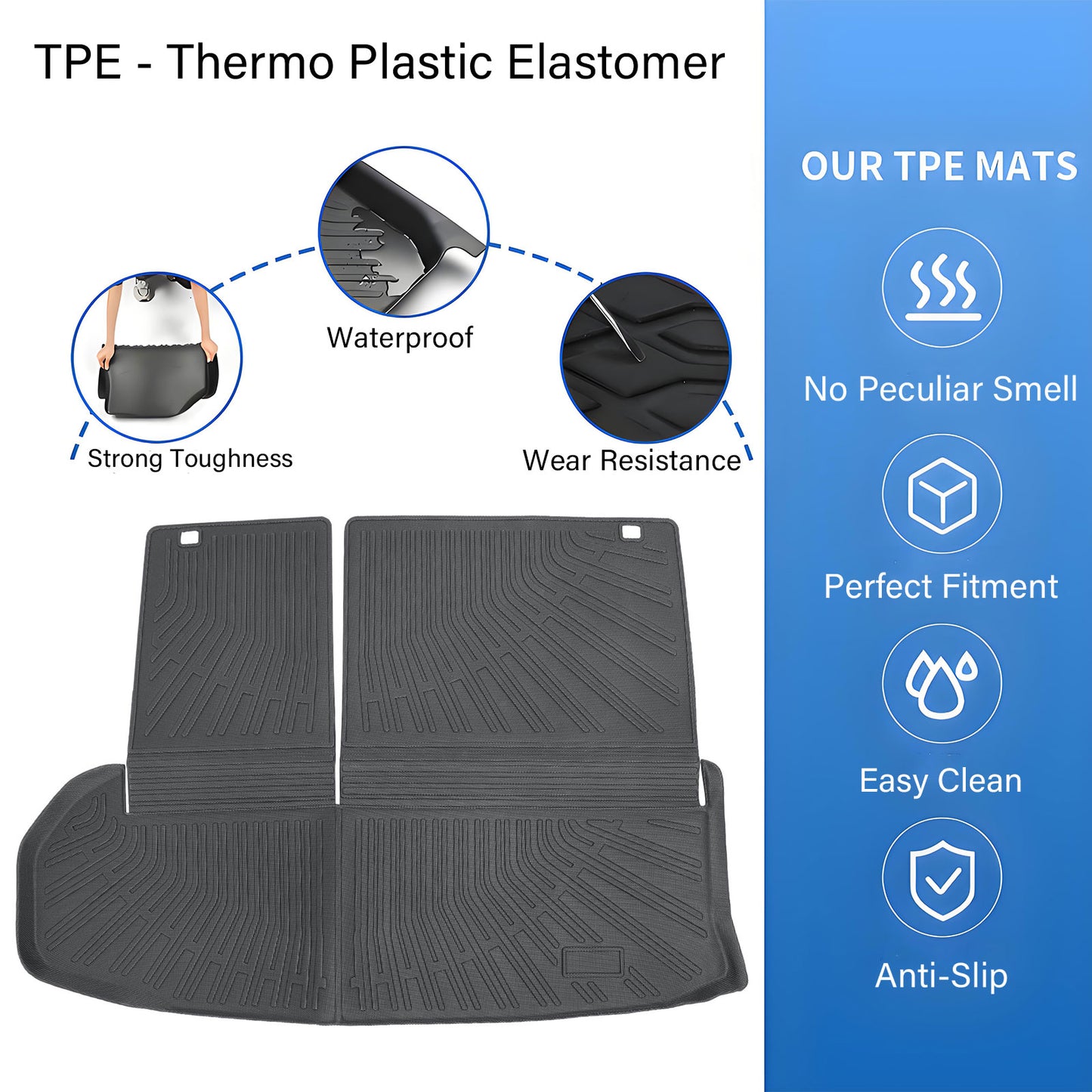 TPE Cargo Trunk Liner & Backrest Mat Floor Mat Fits 2014-2019 Toyota Highlander