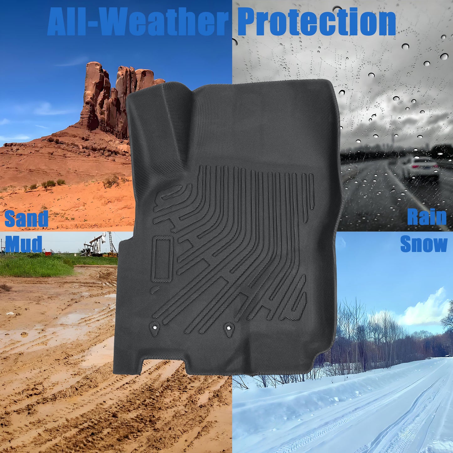 Floor Mats Liner For 2008-2021 Nissan Frontier Crew Cab 4-Door Front-Rear Black