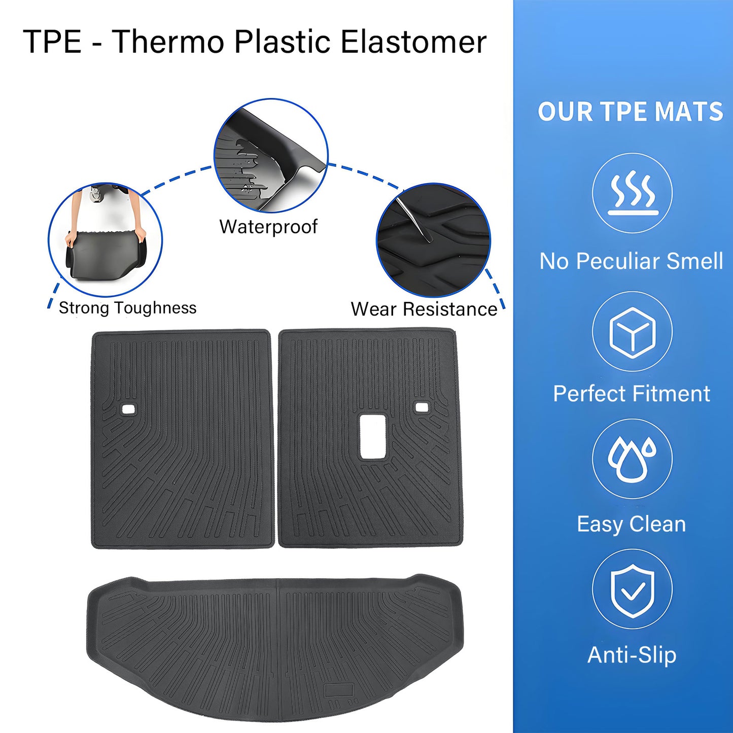 Backrest Mats & Trunk Cargo Liners For 2016-2023 Mazda CX-9 4-Door TPE New Black