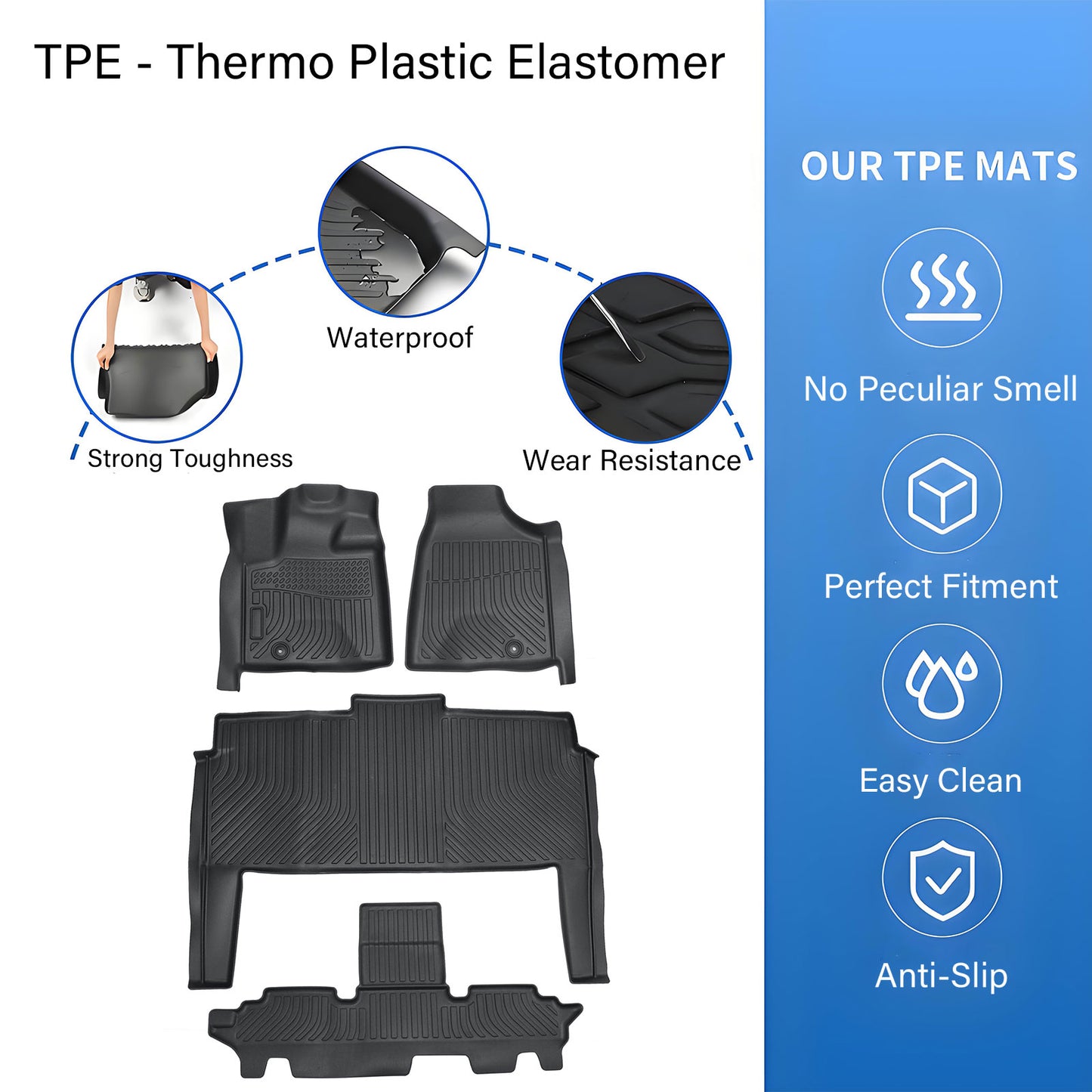 TPE For 2008-2020 Chrysler Town & Country 7 Passenger Floor Mats Liner Black 4X