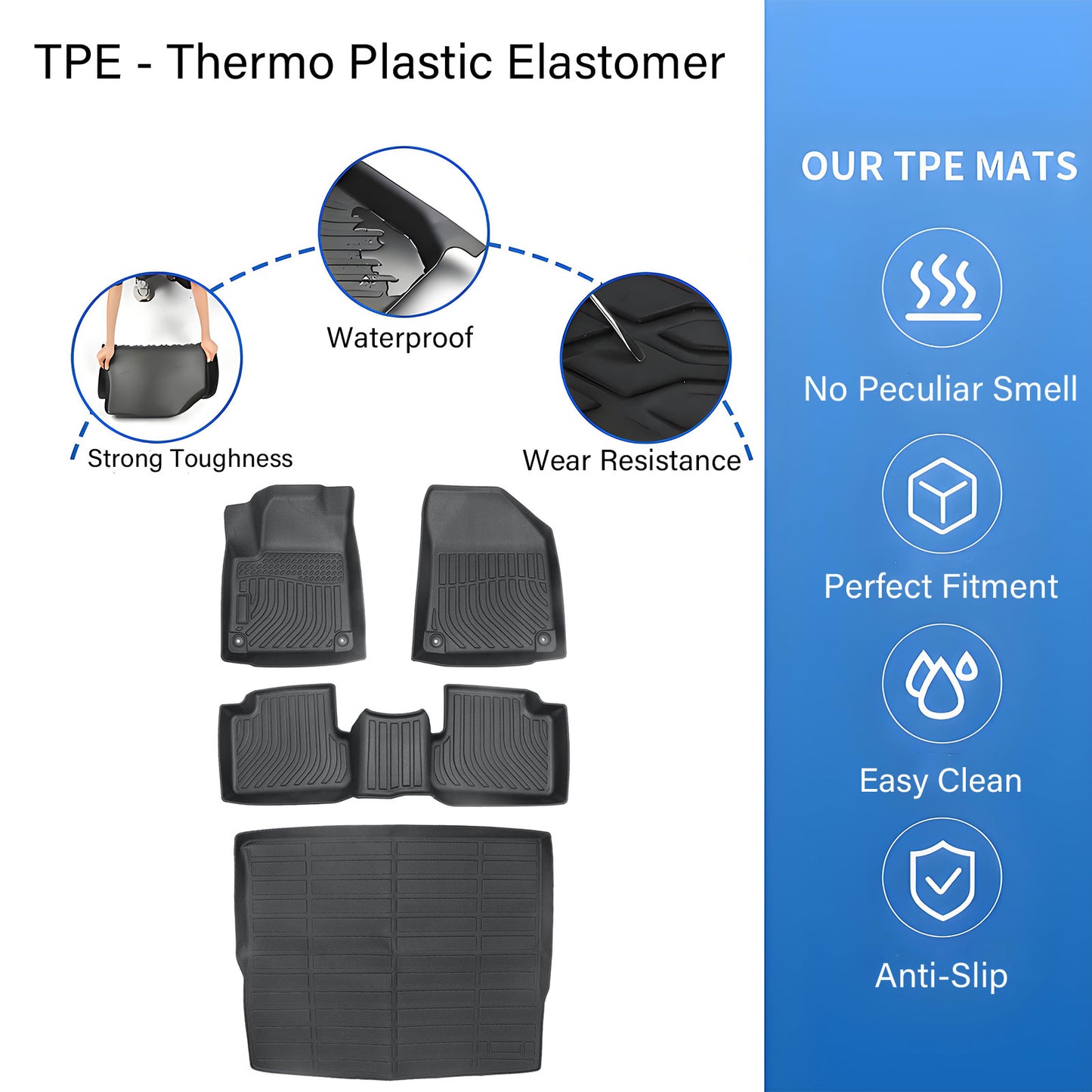 Floor Mats Trunk?Cargo Liner All Weather Black TPE For 2015-2023 Jeep Cherokee