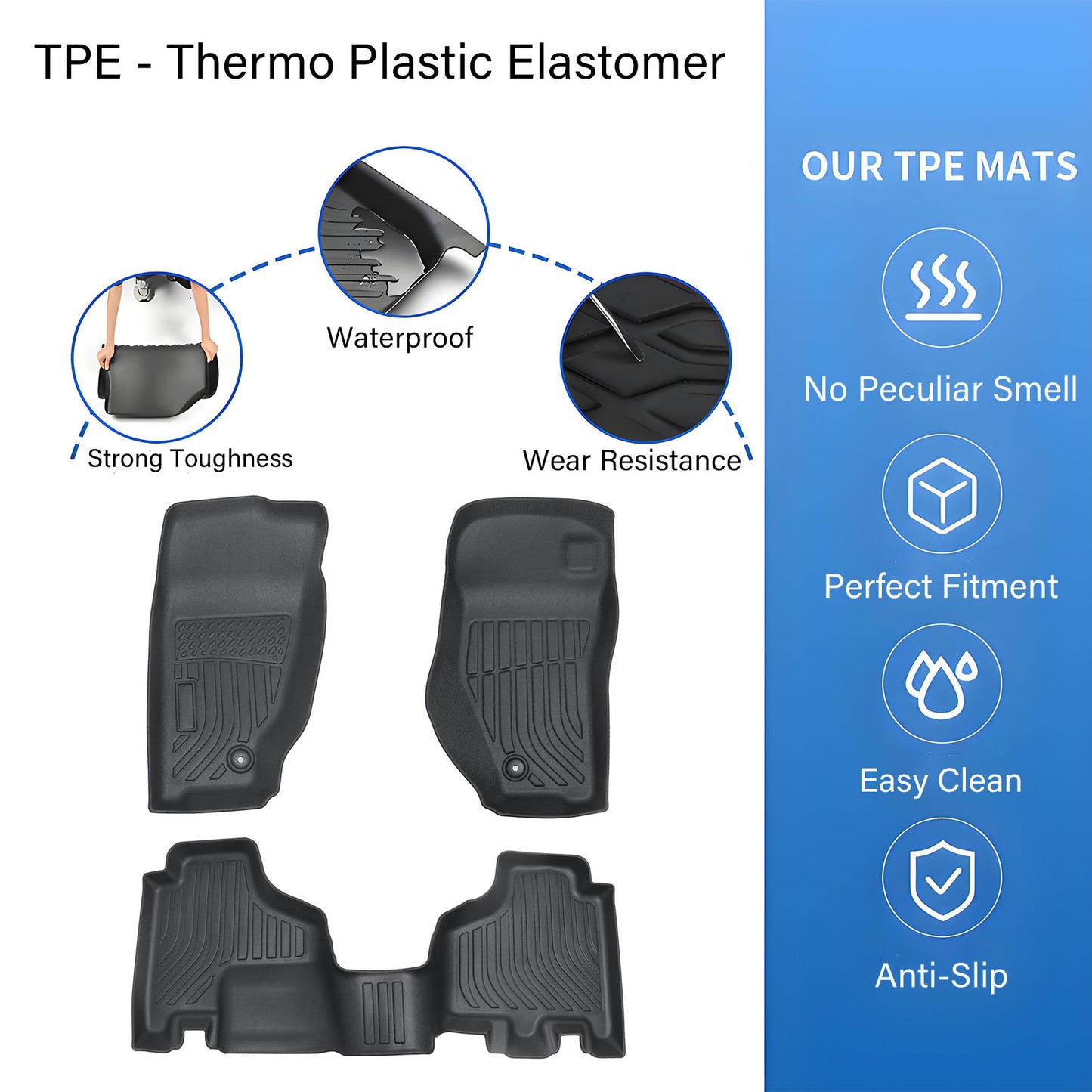 Floor Mats Liners TPE For 2008-2012 Jeep Liberty 3D NEW All-Weather 3PCS Black
