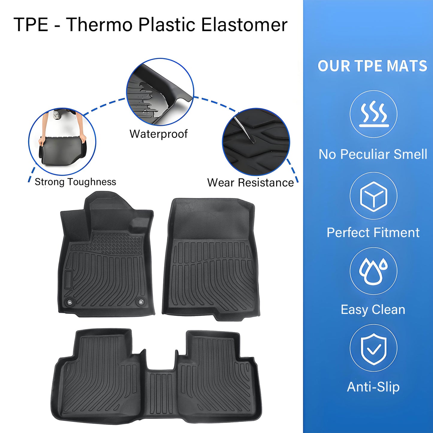 TPE Floor Mats Liners For 2018 2019 2020 2021 2022 Honda Accord Sedan Anti-Slip