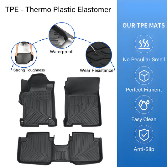 3Pcs Floor Mats Liner For 2013 2014 2015 2016 2017 Honda Accord Sedan 4-Door TPE