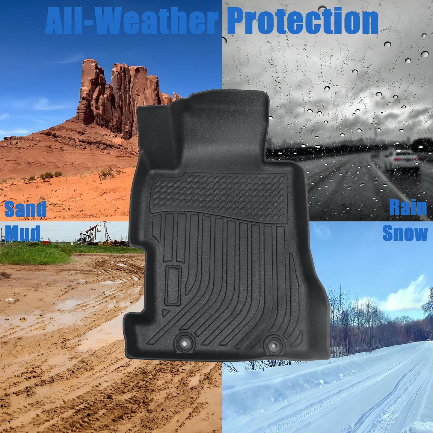 3D TPE All Weather Black Floor Mats Liner 2-Row For 2006-2011 Honda Civic Sedan