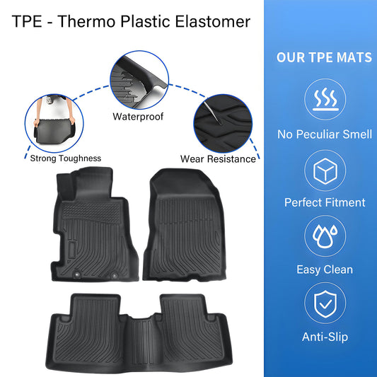 3D TPE All Weather Black Floor Mats Liner 2-Row For 2006-2011 Honda Civic Sedan