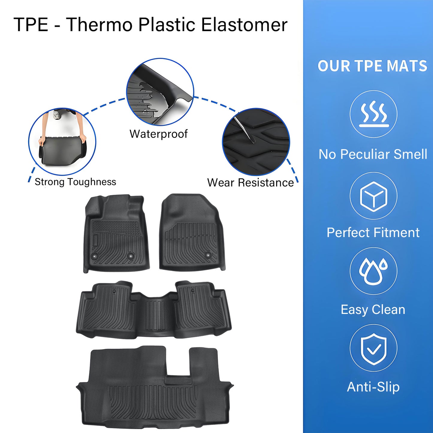TPE Floor Mats Fits 2009 2010 2011 2012 2013 2014 2015 Honda Pilot Floor Liner