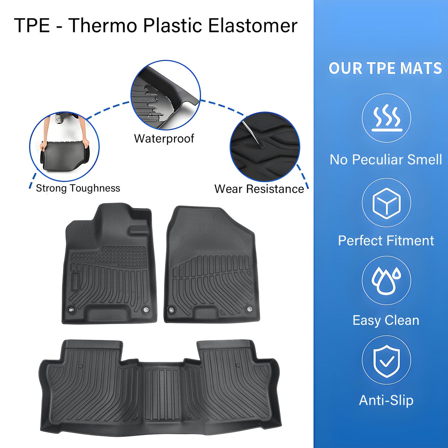 3D TPE Floor Mats Liner For 2019-2025 Honda Passport 4-Door Front-Rear Anti-Slip
