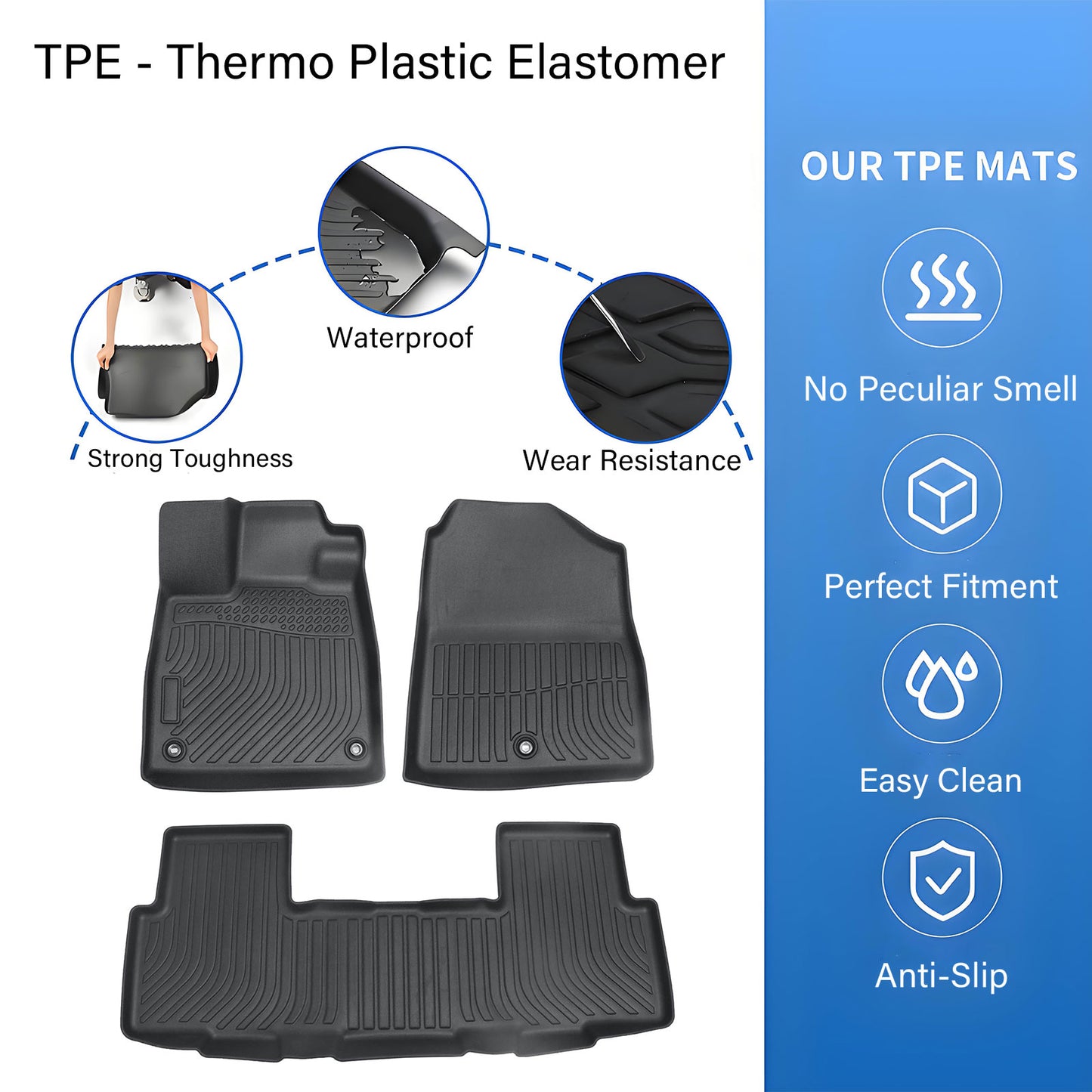 TPE Floor Mats Liner For 2026 Honda Passport 4-Door Front-Rear All Weather Black