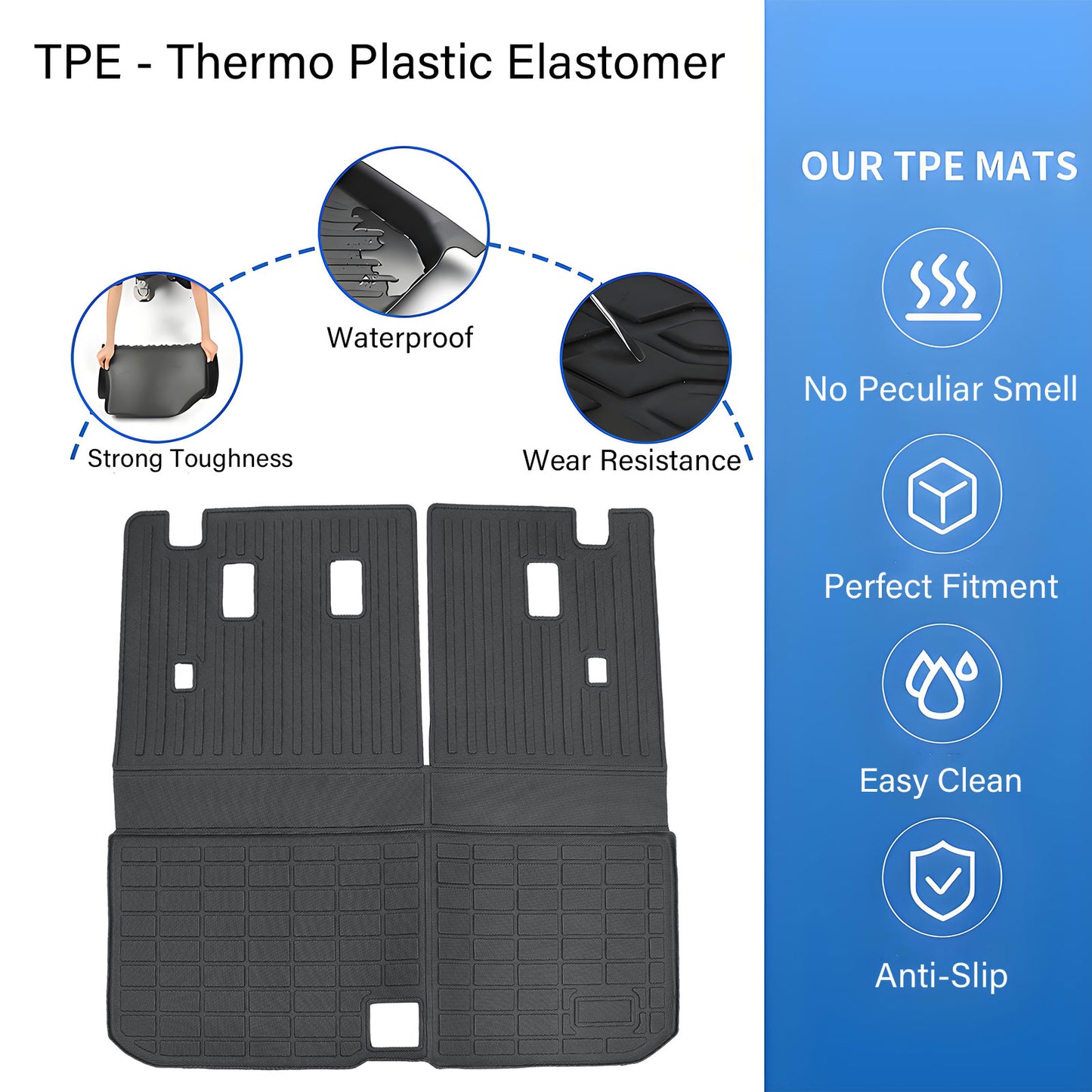 3D TPE Rear Trunk Cargo Liner / Backrest Mats Black For 2016-2022 Honda Pilot