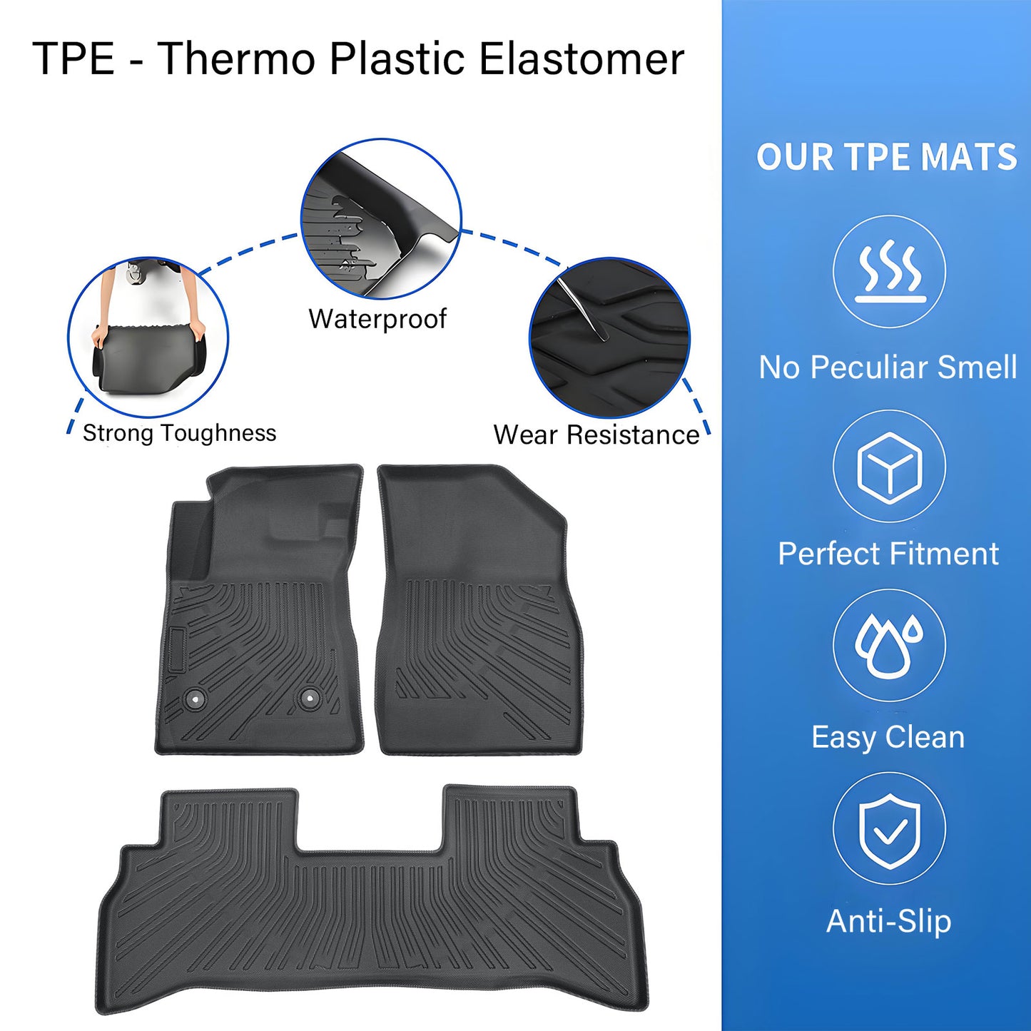 Fits 2021 Chevrolet Trailblazer FWD TPE 1st & 2nd Row Floor Mats Liner 4-Door