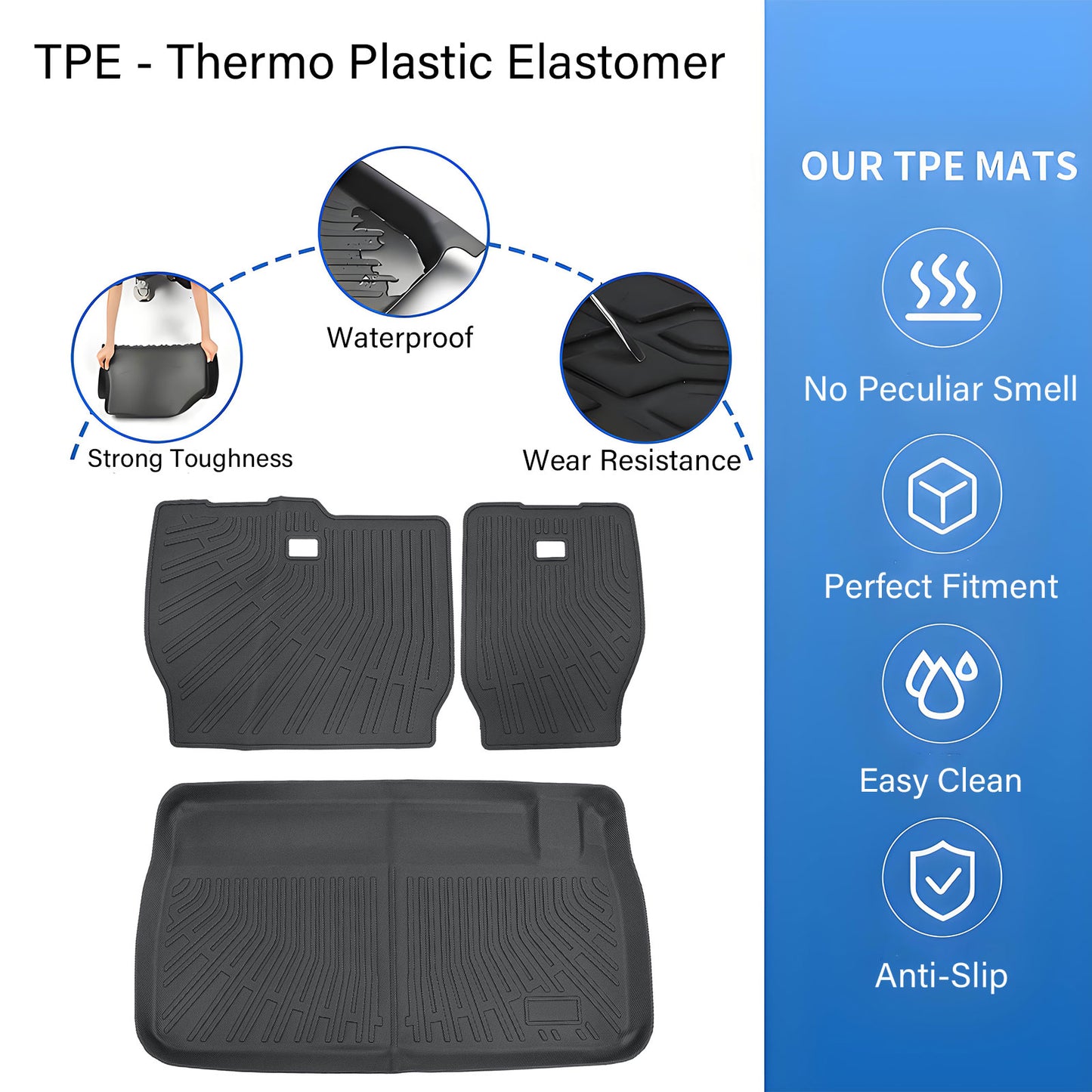 TPE For 2008-2020 Chrysler Town & Country Backrest Mats+Trunk Cargo Liner Black