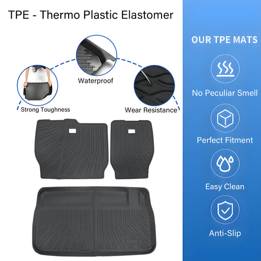 Black TPE Trunk Cargo Liner & Backrest Mats Set for 2008-2020 Chrysler Town & Country