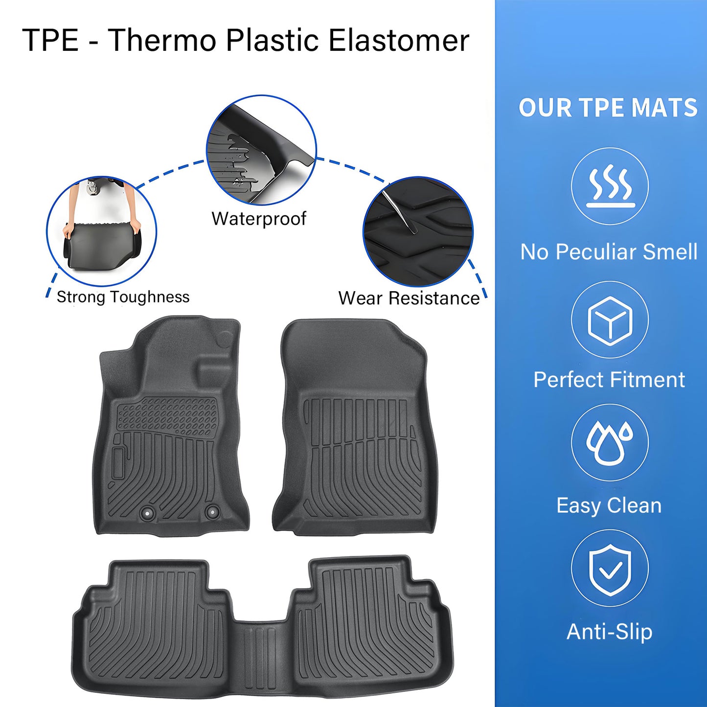 Floor Mats Liners TPE For 2019-23 Subaru Forester 3D Model All-Weather Black