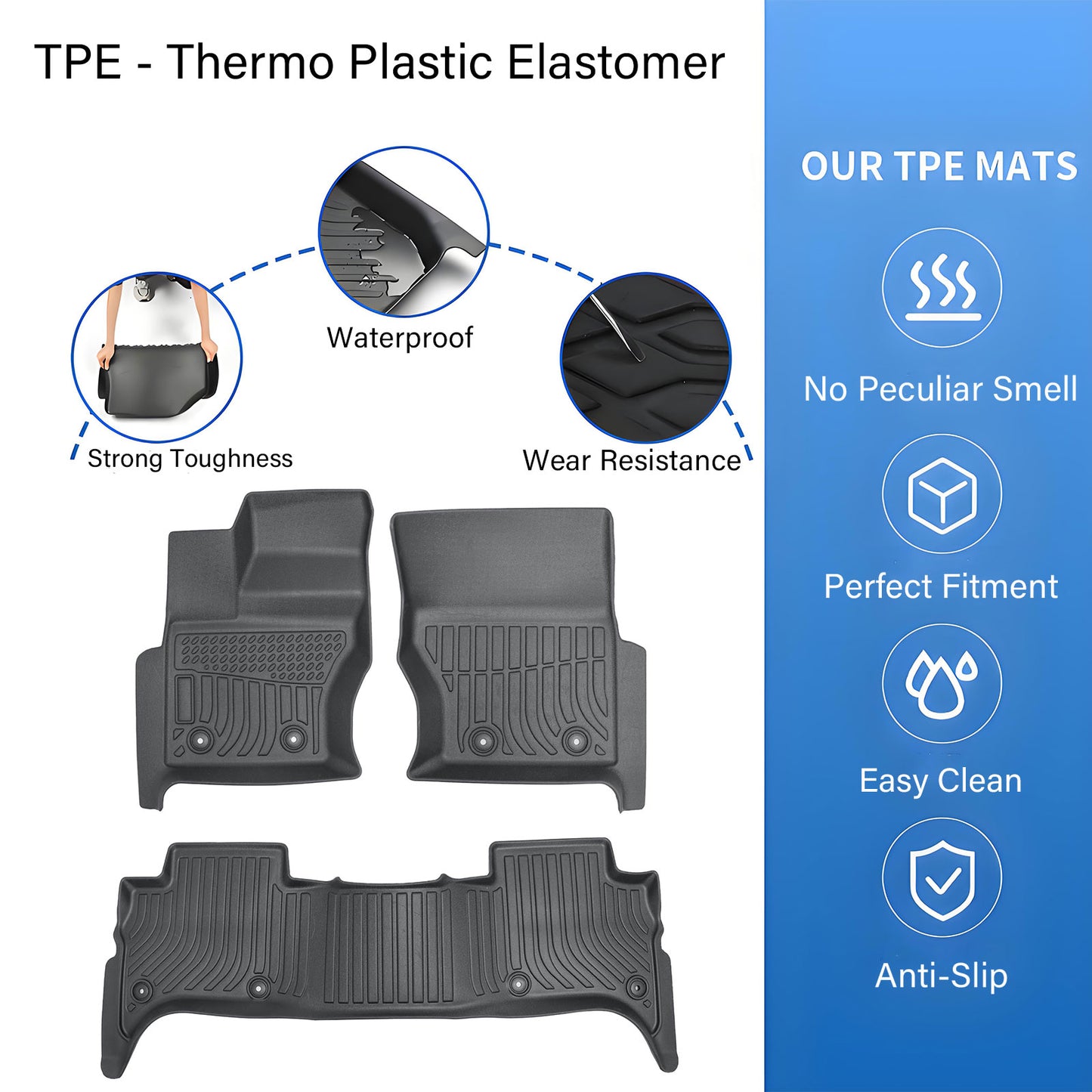 Floor Mats Liner TPE Fits 2013-2022 Land Rover Range Rover All-Weather Full Set