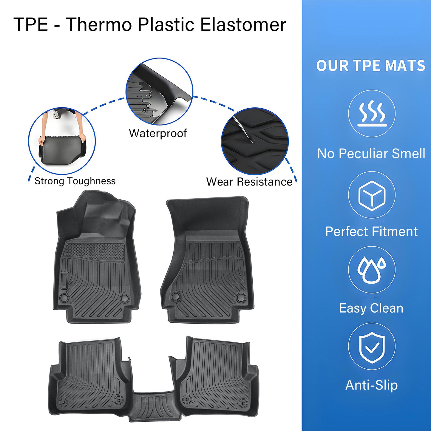 3D TPE Floor Mats Liners For 2012-2018 Audi A6 A7 Quattro RS7 S6 S7 All Weather