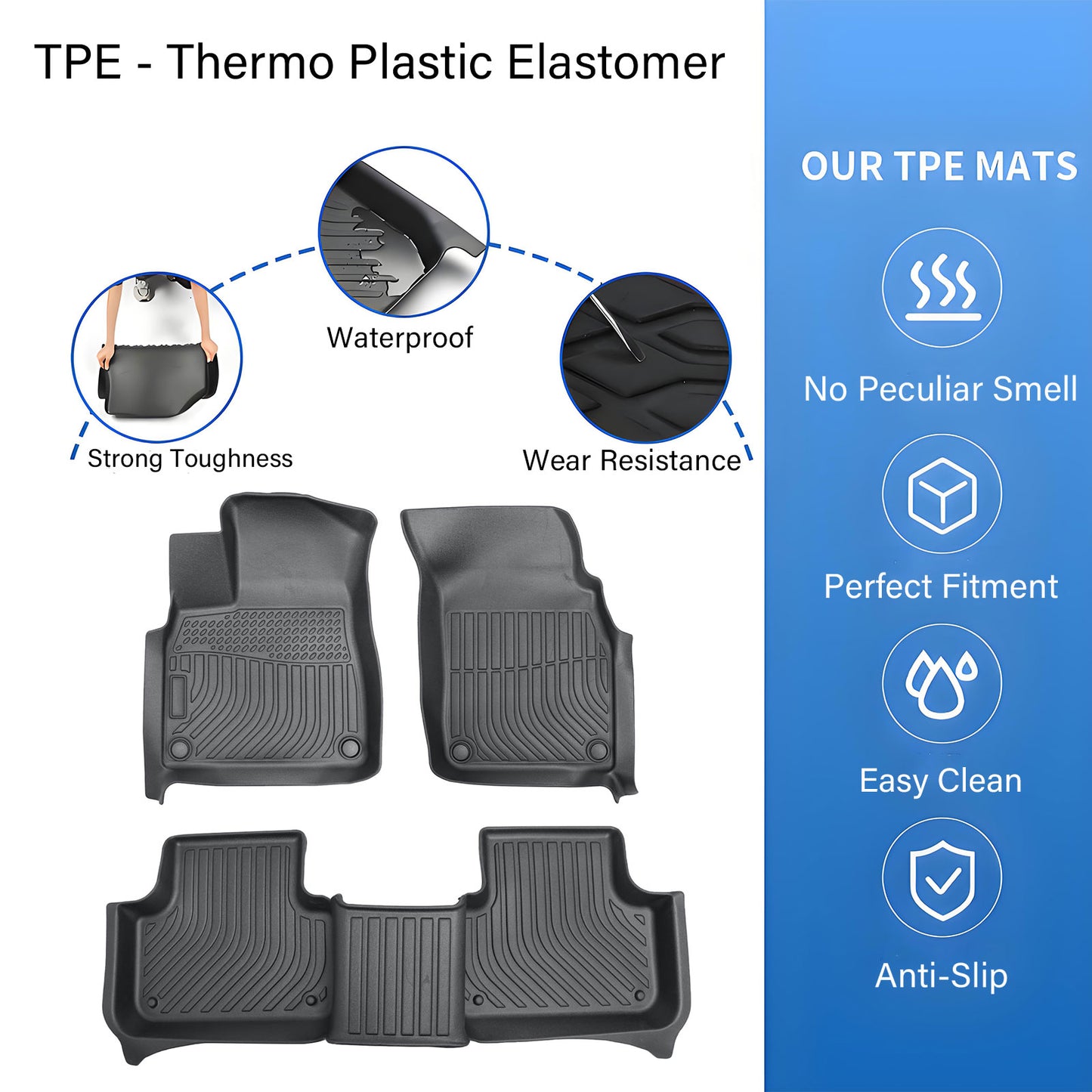 TPE Floor Mats Liner For 2017-2025 Audi Q7 / 2019-2024 Audi Q8 Front-Rear Black