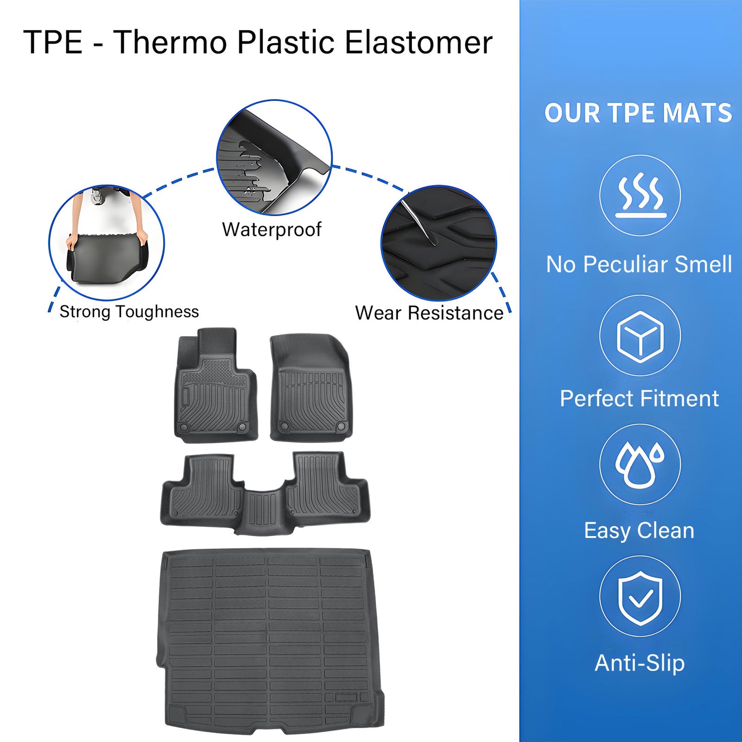 Floor Mats Trunk & Cargo Liner 3D TPE For 2018-2025 Volvo XC60 (Not Fit Hybrid)