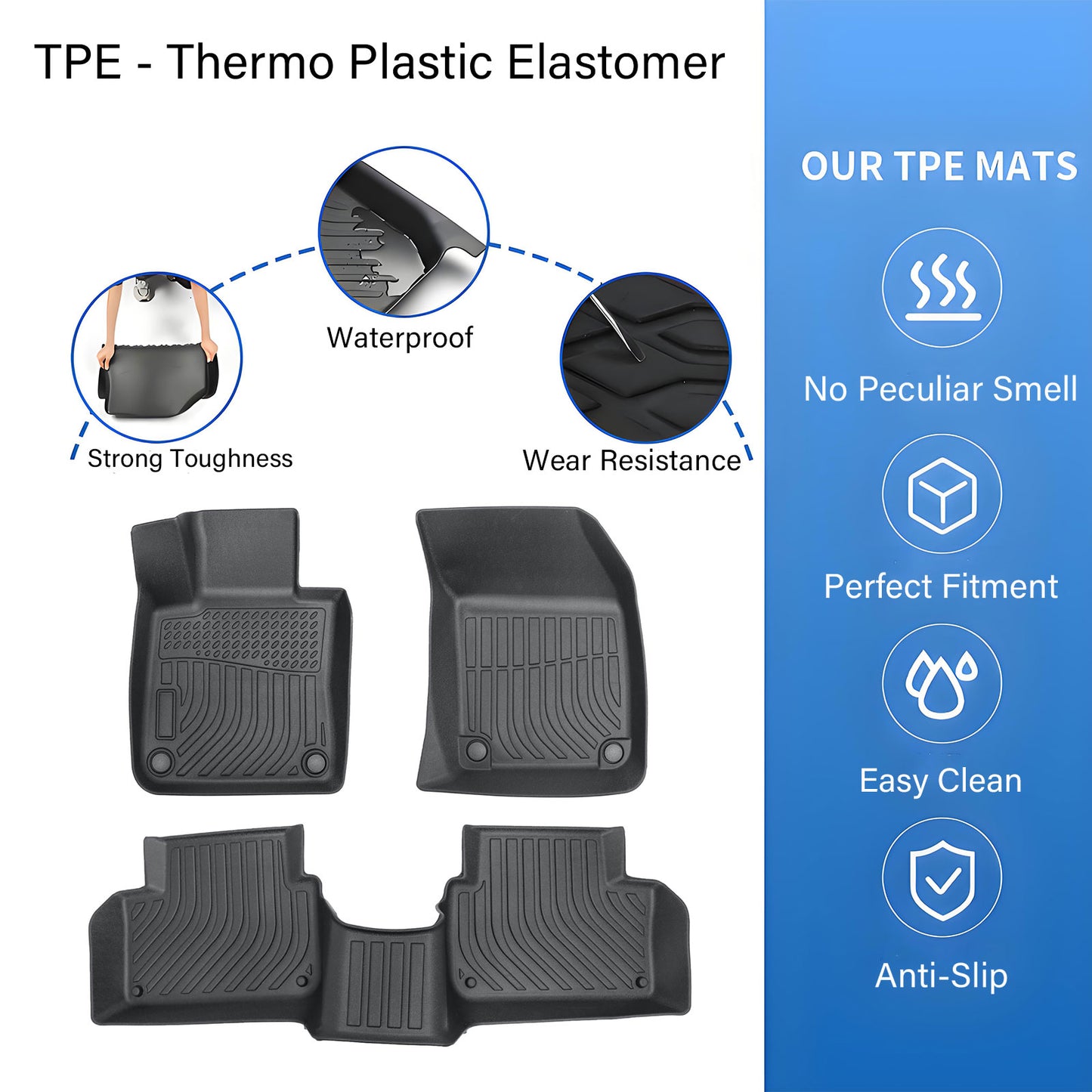 TPE All-Weather Floor Mats Liner 3D Model Set of 3 For 2019-2024 Volvo S60 V60