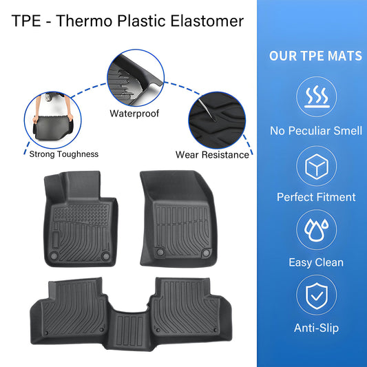 TPE All-Weather Floor Mats Liner 3D Model Set of 3 For 2019-2024 Volvo S60 V60