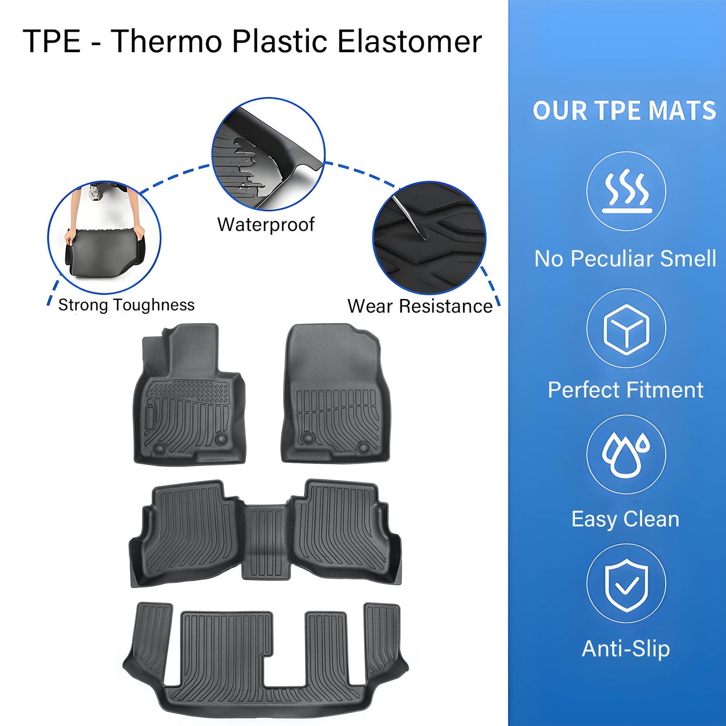 TPE Floor Mats For 2017 2018 2019 2020 2021 2022 Mazda CX-9 7 Seats Floor Liners