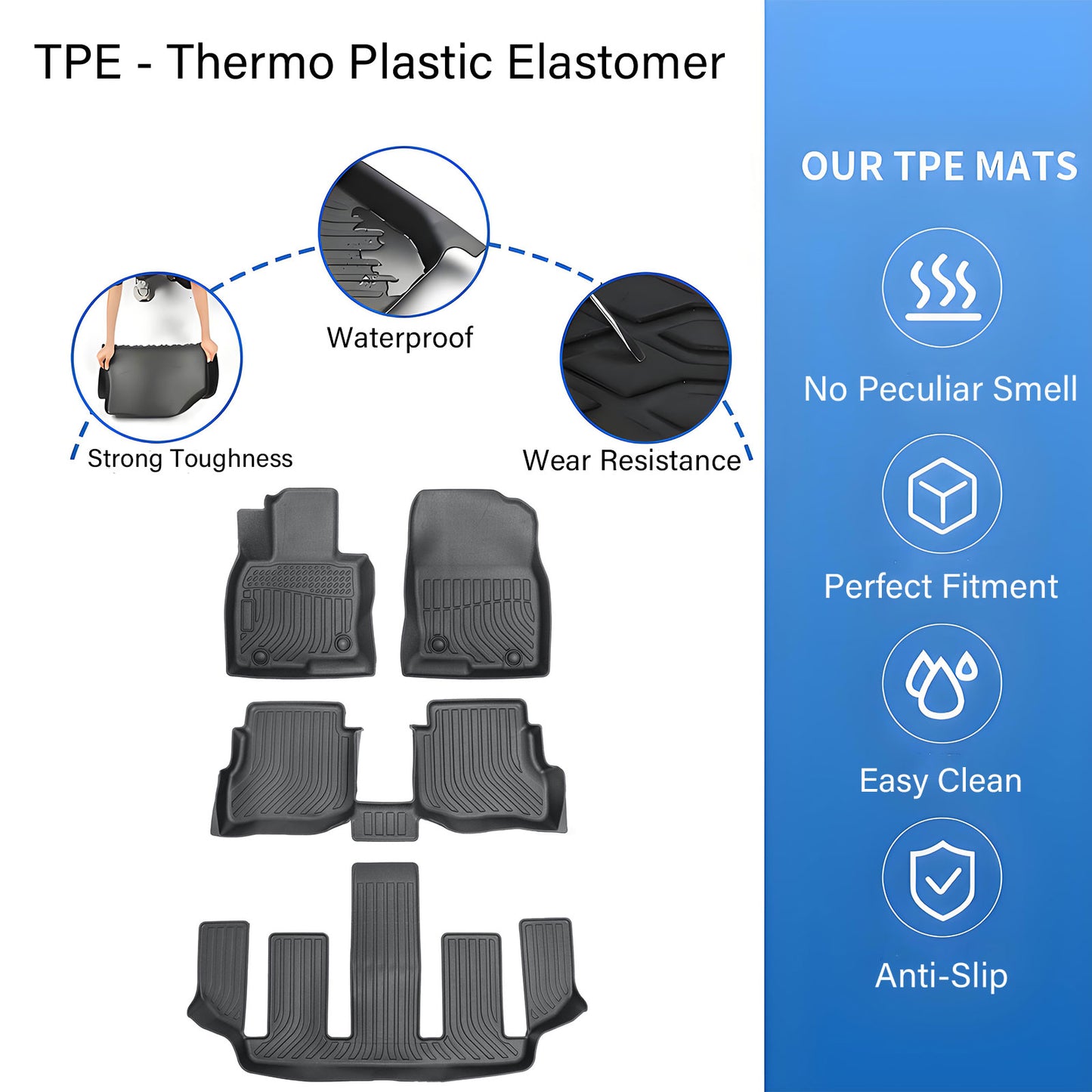 TPE All-Weather Floor Mats Liner For 2020-2024 Mazda CX-9 2nd Row Bucket Seats