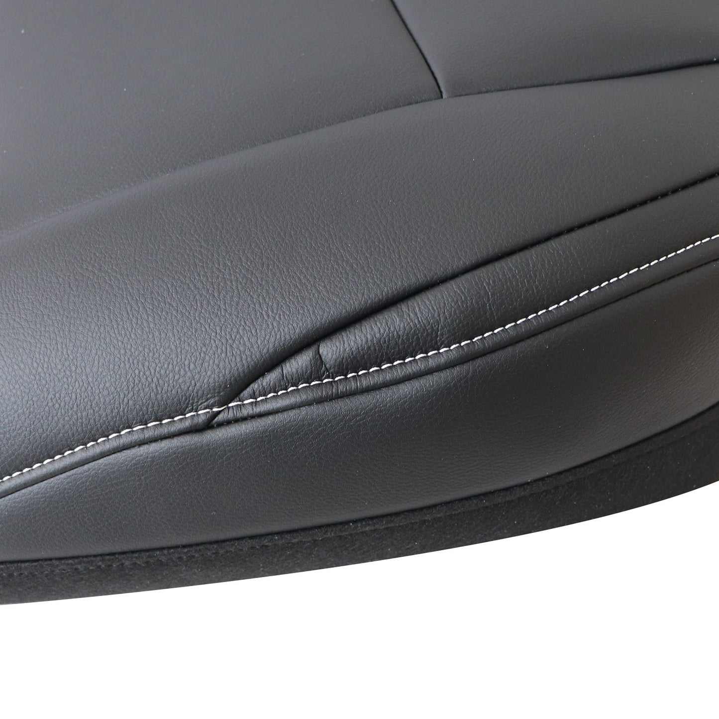 For 2013-2018 Toyota RAV4 Driver Bottom Leather Seat Cover Black W/ White Stitch