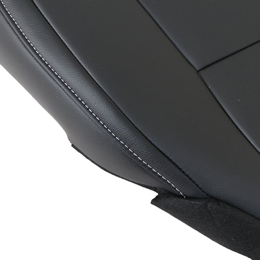 For 2013-2018 Toyota RAV4 Driver Bottom Leather Seat Cover Black W/ White Stitch
