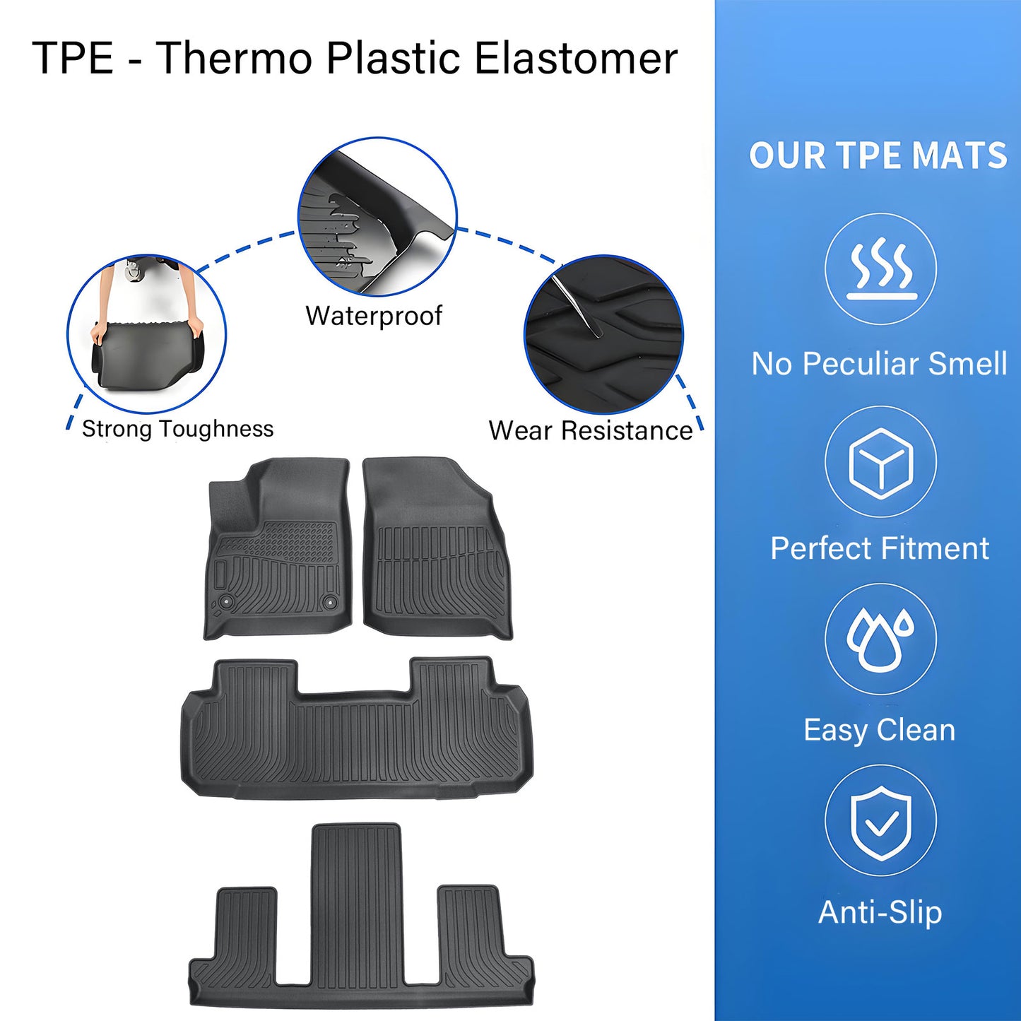 Floor Mats Liner TPE 3D Model 4PCS All-Weather Black For 2018-2024 Buick Enclave