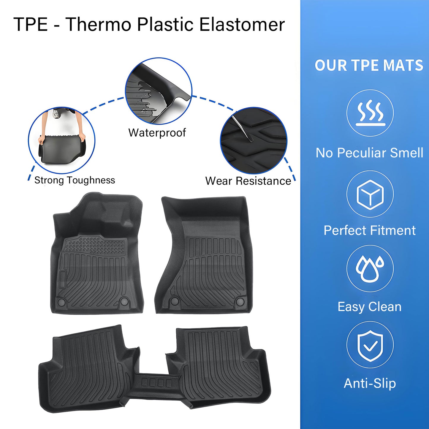 TPE Floor Mats Liner For 2008-2016 Audi A4 Sedan Wagon Allroad 4Door All Weather
