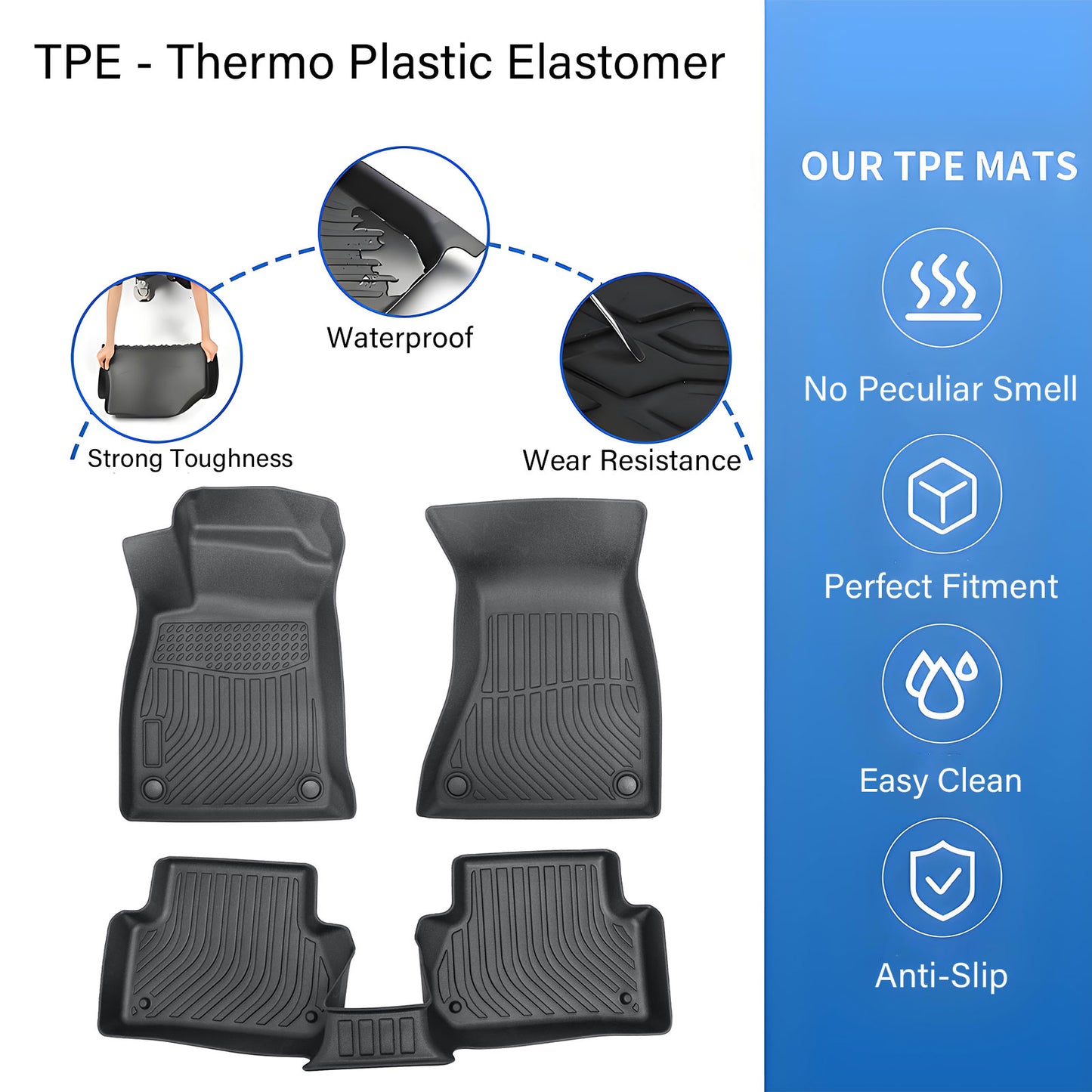 TPE Floor Mats Liner For 2017-2021 Audi A4 S4 A4 Allroad Front-Rear All Weather